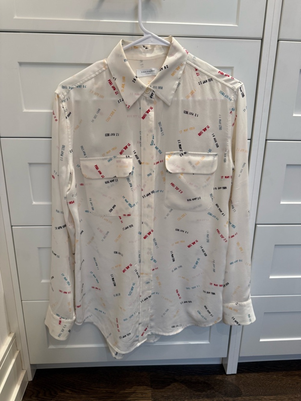 Equipment Ivory Button-Up Shirt with Multicolor Script